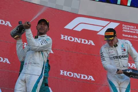 7th October 2018, Suzuka International Racing Course, Suzuka City, Japan; Formula One Grand Prix of Japan, race day; Mercedes AMG Petronas Motorsport, Lewis Hamilton wins in Japan followed by team mate Valtteri Bottas  ActionPlus12069006 Octane