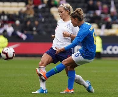October 6, 2018 - Nottingham, England, United Kingdom - Nottingham England - October 06:.L-R Rachel Daly of England and Tamires of Brazil.during International Friendly Länderspiel between England Women and Brazil Women at Meadow Lane stadium , Notts County FC, Nottingham, England on 06 Oct 2018. England Women v Brazil Women - International Friendly  - ZUMAn230 20181006_zaa_n230_1100 Copyright: xActionxFotoxSportx