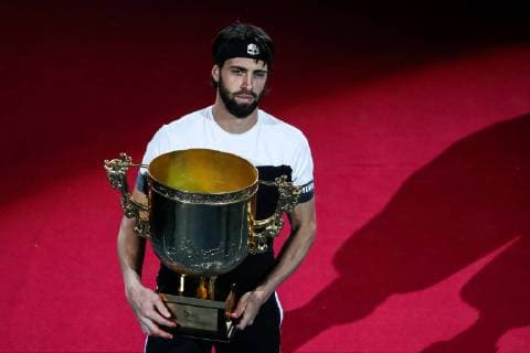BEIJING, CHINA - OCTOBER 07: Nikoloz Basilashvili of Georgia poses with the trophy after winning the Men s Singles final match against Juan Martin del Potro of Argentina on day nine of the 2018 China Open at the China National Tennis Centre on October 7, 2018 in Beijing, China.  Copyright: xVCGx CFP111170884412 