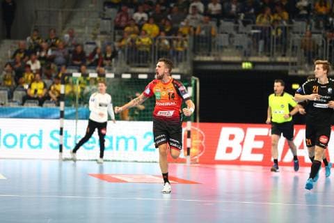 Bogdan Radivojevic (Rhein Neckar Loewen) jubelt, Rhein Neckar Loewen vs IFK Kristianstad, EHF Champions League, 10.10.2018, Foto Eibner Rhein Neckar Loewen vs IFK Kristianstad, EHF Champions League, 10.10.2018 Mannheim Copyright: xNeisx Eibner-Pressefotox EP_ans