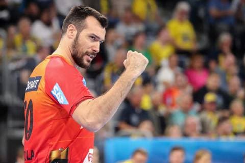 Gedeon Guardiola (RNL, 30) ballt die Faust, jubeln über ein Tor, Jubel, Torjubel, Torerfolg, celebrate the goal, goal, celebration, Jubel ueber das Tor, optimistisch, Spielszene, Highlight, Action, Aktion, Handball, Champions League, Rhein-Neckar Löwen - IFK Kristianstad,
