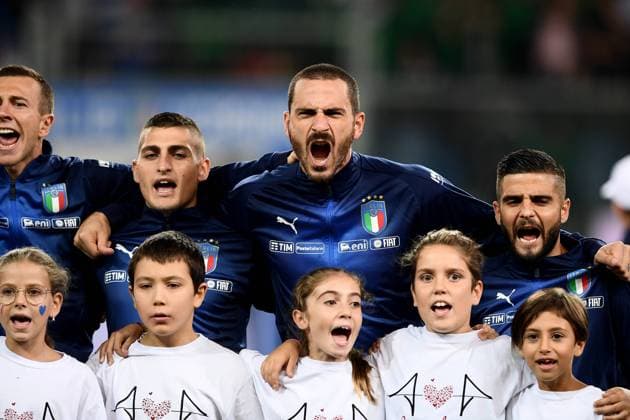Sport Bilder des Tages Fußball, Italien - Ukraine Mg Genova 10 10 2018 - amichevole Italia-Ucraina foto Matteo Gribaudi Image nella foto: Leonardo Bonucci-Lorenzo Insigne-Marco Verratti-Federico Bernardeschi 