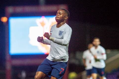 England U21 U 21 s forward Ademola Lookman (7) celebrates during the UEFA EURO EM Europameisterschaft Fussball U21 Qualifier international match L?nderspiel between England and Andorra at the Proact stadium, Chesterfield, England on 11 October 2018. Copyright: xSxBuckleyx PMI-2310-0009