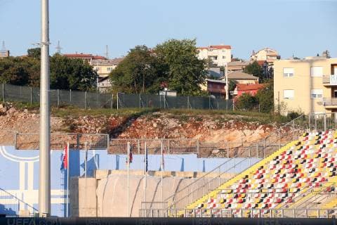 Croatia v England UEFA Nations League Security guards patrol the hill in the corner of the stadium where the England fans that have made the journey are aiming to try and watch the match from before the UEFA Nations League match at Stadion HNK Rijeka, Rijeka Content Not Available For UK Newspapers Copyright: xPaulxChestertonx FIL-12397-0040
