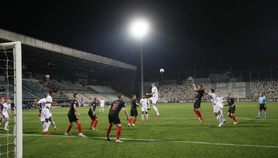 John Stones of England attempts to connect with a cross during the Uefa Nations League, Group A4 match at Stadion HNK Rijeka, Rijeka. Picture date: 12th October 2018. Picture credit should read: David Klein Sportimage EDITORIAL USE ONLY. No use with unauthorised audio, video, data, fixture lists, club league logos or live services. Online in-match use limited to 120 images, no video emulation. No use in betting, games or single club league player publications.