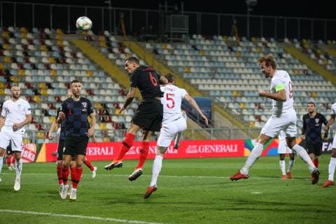 Croatia v England UEFA Nations League Harry Kane of England heads for goal but it hits the bar during the UEFA Nations League match at Stadion HNK Rijeka, Rijeka Content Not Available For UK Newspapers Copyright: xPaulxChestertonx FIL-12397-0062