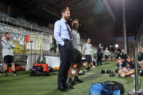 Croatia v England UEFA Nations League England Manager Gareth Southgate watches his players warm up before the UEFA Nations League match at Stadion HNK Rijeka, Rijeka Content Not Available For UK Newspapers Copyright: xPaulxChestertonx FIL-12397-0077