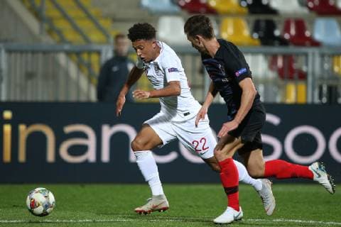 Croatia v England UEFA Nations League Jadon Sancho of England and Josip Pivaric of Croatia in action during the UEFA Nations League match at Stadion HNK Rijeka, Rijeka Content Not Available For UK Newspapers Copyright: xPaulxChestertonx FIL-12397-0096