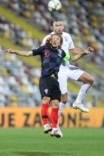 Rijeka, 12 10 2018 - Stadion HNK Rijeka, UEFA Nations League 2019. League Phase. Croatia (dark-blue) - England (white) Luka Modric (10) vs Eric Dier (4) 