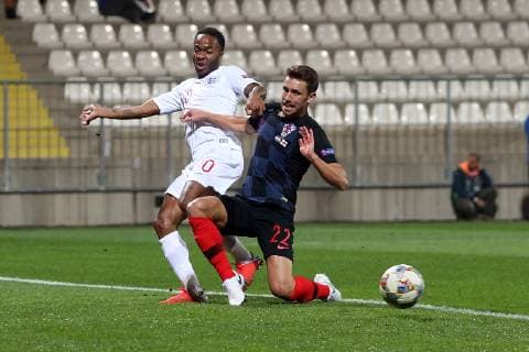 Croatia v England UEFA Nations League Raheem Sterling of England and Josip Pivaric of Croatia in action during the UEFA Nations League match at Stadion HNK Rijeka, Rijeka Content Not Available For UK Newspapers Copyright: xPaulxChestertonx FIL-12397-0122