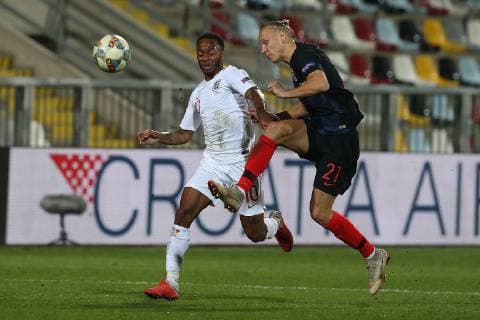 Croatia v England UEFA Nations League Raheem Sterling of England and Domagoj Vida of Croatia in action during the UEFA Nations League match at Stadion HNK Rijeka, Rijeka Content Not Available For UK Newspapers Copyright: xPaulxChestertonx FIL-12397-0187