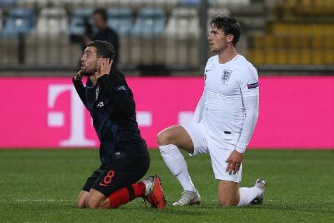 Croatia v England UEFA Nations League Ben Chilwell of England watches on as Mateo Kovacic of Croatia appeals to Referee Felix Brych during the UEFA Nations League match at Stadion HNK Rijeka, Rijeka Content Not Available For UK Newspapers Copyright: xPaulxChestertonx FIL-12397-0193