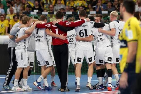 Spieler vom THW Kiel, Jubel nach dem Schlusspfiff, Sieg, Sieger, Gewinner, jubelt, jubeln, Freude, optimistisch, Highlight, Action, Aktion, Handball, DKB Bundesliga, Rhein-Neckar Löwen - THW Kiel,