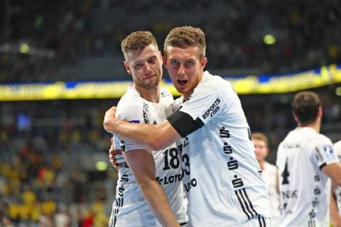 Niclas Ekberg (THW Kiel) und Nikola Bilyk (THW Kiel) feiern den Sieg, Rhein Neckar Loewen vs THW Kiel, DKB Handball Bundesliga, 13.10.2018, Foto Eibner Rhein Neckar Loewen vs THW Kiel, DKB Handball Bundesliga, 13.10.2018 Mannheim Copyright: xEIBNER Alexander_Neisx EP_ANS
