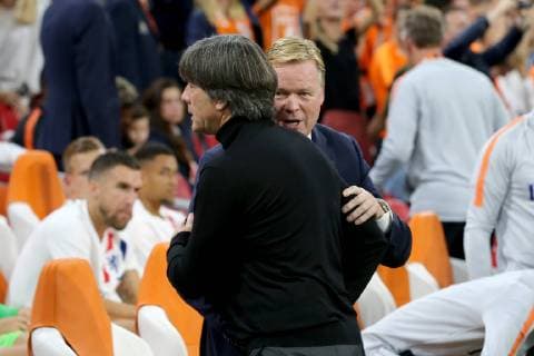 Bundestrainer Joachim Loew ( Deutschland ) Trainer Ronald Koeman ( Niederlande ), UEFA Nations League, 2018 19,Niederlande vs. Deutschland, DFB regulations prohibit any use of photographs as image sequences and or quasi-video, Niederlande vs. Deutschland, UEFA Nations League, 2018 19, Fussball, 13.10.2018 Amsterdam Copyright: xLanger Eibner-Pressefotox EP_HLR