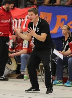 TuS Ferndorf - HSG Nordhorn-Lingen, 13.10.2018 Trainer Michael Lerscht (TuS Ferndorf), Kreuztal Stählerwiese Deutschland