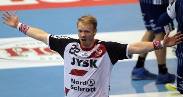 14.10.2018 Szeged(Hungary) MOL Pick Szeged-SG Flensburg-Handewitt Velux EHF men s handball champions legue Anders Zachariassen SG Flensburg Handewitt react after lost match : 