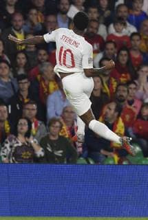 Sterling of the England team celebrates the goal in a match belonging to UEFA League of Nations; fourth round; facing Spain - England national team Nationalteam Benito Villamarin stadium; 15th october; Sevilla; Spain; photo: Cristobal Duenas