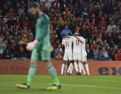 Starling of the England team celebrates the goal in a match belonging to UEFA League of Nations; fourth round; facing Spain - England national team Nationalteam Benito Villamarin stadium; 15th october; Sevilla; Spain; photo: Cristobal Duenas