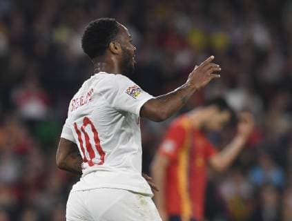 Sterling of the England team celebrates the goal in a match belonging to UEFA League of Nations; fourth round; facing Spain - England national team Nationalteam Benito Villamarin stadium; 15th october; Sevilla; Spain; photo: Cristobal Duenas