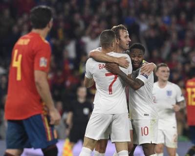 Sterling of the England team celebrates the goal in a match belonging to UEFA League of Nations; fourth round; facing Spain - England national team Nationalteam Benito Villamarin stadium; 15th october; Sevilla; Spain; photo: Cristobal Duenas