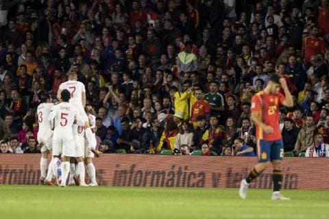 October 15, 2018 - Seville, Spain - Players of England celebrate after scoring 1-0 during the UEFA Nations League Group A4 soccer match between Spain and England at the Benito Villamarin Stadium Soccer 2018 - Spain vs England - ZUMAa142 20181015_zap_a142_004 Copyright: xDanielxGonzalezxAcunax