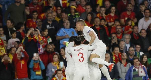 England s Sterling jubilates the first goal of the team during the UEFA League of Nations groups phase match between the national teams of Spain and England, at the Benito Villamarin stadium, in Seville, Andalusia, Spain, 15 October 2018. Spain vs. England !ACHTUNG: NUR REDAKTIONELLE NUTZUNG!  Copyright: xJosexManuelxVidalx SEV08 20181015-636752360163911928