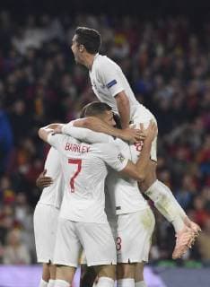 Sterling of the England team celebrates the goal in a match belonging to UEFA League of Nations; fourth round; facing Spain - England national team Nationalteam Benito Villamarin stadium; 15th october; Sevilla; Spain; photo: Cristobal Duenas