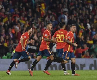 Paco Alcacer of the national team Nationalteam of Spain celebrates the goal in match belonging to the UEFA League of Nations; fourth round; facing Spain - England national team; Benito Villamarin stadium; 15th october; Sevilla; Spain; photo: Cristobal Duenas