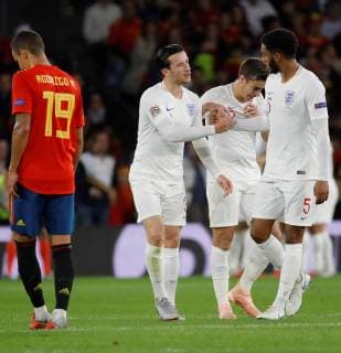 British players jubilate the third goal of the team during the UEFA League of Nations groups phase match between the national teams of Spain and England, at the Benito Villamarin stadium, in Seville, Andalusia, Spain, 15 October 2018. Spain vs. England !ACHTUNG: NUR REDAKTIONELLE NUTZUNG!  Copyright: xJulioxMunozx SEV23 20181015-636752401568287061