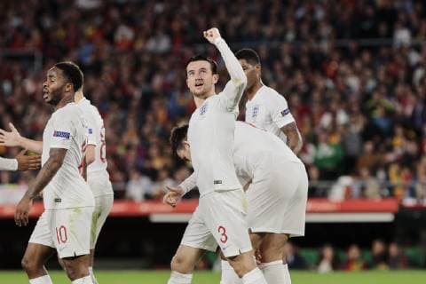 England s Ben Chilwell celebrates goal during UEFA Nations League 2019 match between Spain and England at Benito Villamarin stadium in Sevilla, Spain. October 15, 2018.  (20181015100200087)
