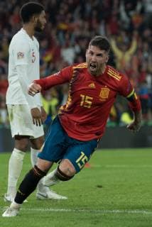 Sport Bilder des Tages Spain: UEFA Nations League between Spain and Engla Sergio Ramos, Spain, Celebrates the Second goal for Spain during the match between Spain and England in Benito Villamarin Stadium in Seville. Sevilla Spain  JavierxMontanox xPacificxPress