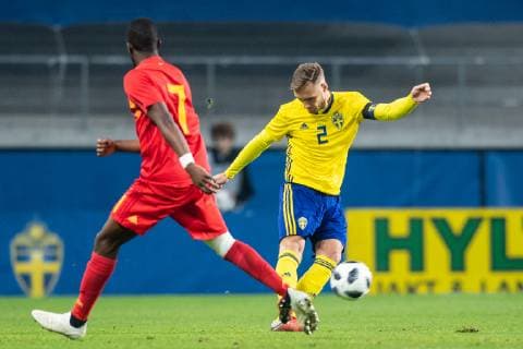 181016 Linus Wahlqvist of Sweden and Isaac Mbenza of Belgium during the UEFA European Under-21 Qualifier match between Sweden and Belgium on October 16, 2018 in Kalmar. Photo: Petter Arvidson BILDBYRN kod PA 92128 Copyright: PETTERxARVIDSON BB181016PA014