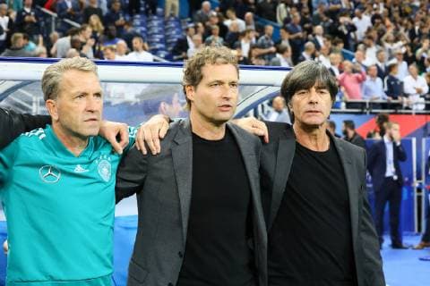 Torwarttrainer Andreas Koepke (Deutschland Germany), Assistenztrainer Marcus Sorg (Deutschland Germany), Bundestrainer Joachim Loew (Deutschland Germany) - 16.10.2018: Frankreich vs. Deutschland, 4. Spieltag UEFA Nations League, Stade de France, DISCLAIMER: DFB regulations prohibit any use of photographs as image sequences and or quasi-video.