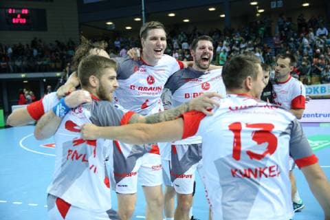 16.10.2018, xfgx, Handball DHB-Pokal, HSG Wetzlar - MT Melsungen emspor, v.l. Nr.94 Damagoj Pavlovic (MT Melsungen), Nr.19 Timm Schneider (MT Melsungen), Nr.6 Finn Lemke (MT Melsungen), Nr.17 Felix Danner (MT Melsungen), Nr.13 Yves Kunkel (MT Melsungen) (DFL DFB REGULATIONS PROHIBIT ANY USE OF PHOTOGRAPHS as IMAGE SEQUENCES and or QUASI-VIDEO)
