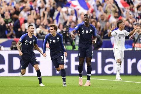 joie des joueurs de l equipe de France apres le but de Antoine Griezmann (France) FOOTBALL : France vs Allemagne - Ligue des Nations UEFA - St Denis - 16 10 2018 JBAutissier Panoramic 