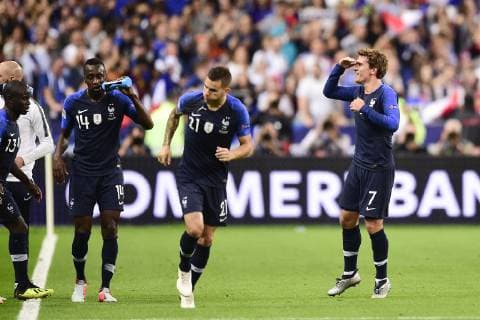 joie des joueurs de l equipe de France apres le but de Antoine Griezmann (France) FOOTBALL : France vs Allemagne - Ligue des Nations UEFA - St Denis - 16 10 2018 JBAutissier Panoramic 