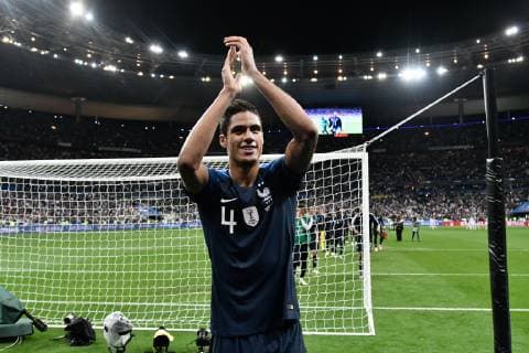 Joie fin de match Raphael Varane (fr) FOOTBALL : France vs Allemagne - 4eme Tour Ligue des Nations - Saint-Denis - 16 10 2018 ThierryBreton Panoramic 