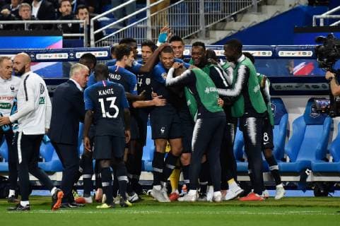Joie 1er but Antoine Griezmann (fr) FOOTBALL : France vs Allemagne - 4eme Tour Ligue des Nations - Saint-Denis - 16 10 2018 ThierryBreton Panoramic 
