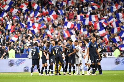 14 BLAISE MATUIDI (FRA) - 04 RAPHAEL VARANE (FRA) - 01 HUGO LLORIS (FRA) - 03 PRESNEL KIMPEMBE (FRA) - 15 STEVEN NZONZI (FRA) - JOIE FOOTBALL : France vs Allemagne - Ligue des Nations - 16 10 2018 AnthonyBIBARD FEP Panoramic 