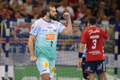 SG Flensburg-Handewitt vs SC Magdeburg, Handball, DHB-Pokal, Achtelfinale, 17.10.18 Jubel Torjubel bei Albin Lagergren (SC Magdeburg, 23)