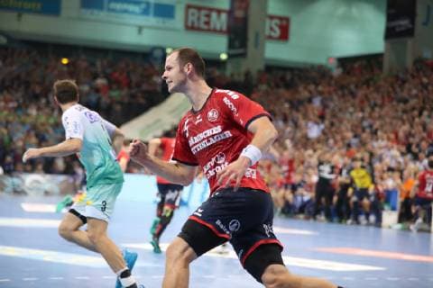 SG Flensburg-Handewitt vs SC Magdeburg, Handball, DHB-Pokal, Achtelfinale, 17.10.18 Jubel Torjubel bei Simon Hald (SG Flensburg-Handewitt, 05)