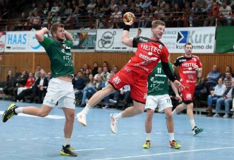 v.li.: Michael Schulz (DJK Rimpar Wölfe), Jan Schäffer (HC Erlangen), Felix Karle (DJK Rimpar Wölfe), Nikolai Link (HC Erlangen), DHB-Pokal Achtelfinale, DJK Rimpar Wölfe - HC Erlangen,