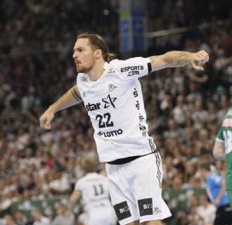 Foto : Torjubel Ole Rahmel Kiel Handball - 1. Bundesliga , Pokalspiel am Mi. 17.10.2018 THW Kiel - DHfK Leipzig 31 - 23
