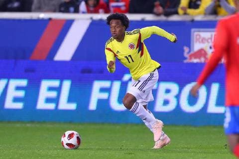 HARRISON, NJ - OCTOBER 16: Colombia forward Juan Cuadrado (11) during the second half of the International Friendly Länderspiel Soccer Game between Colombia and Costa Rica on October 16, 2018 at Red Bull Arena in Harrison, NJ. (Photo by Rich Graessle Icon Sportswire) SOCCER: OCT 16 Costa Rica v Colombia Icon181016418 EDITORIAL USE ONLY