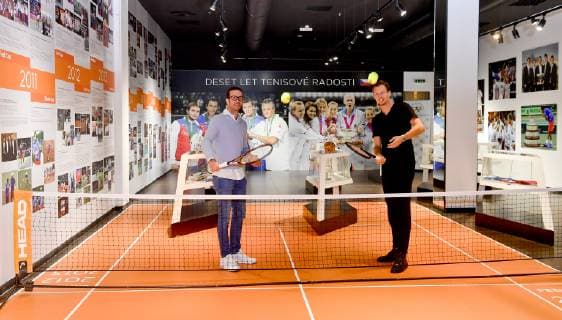 Czech tennis players Radek Stepanek, left, and Tomas Berdych open the Tennis Hall of Fame in shopping house Gallery Harfa in Prague, Czech Republic, October 18, 2018. (CTKxPhoto VitxSimanek) CTKPhotoP201810180378901  VIS 001