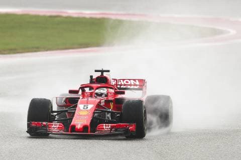 AUSTIN, TX - OCTOBER 18: Ferrari driver Sebastian Vettel (5) of Germany races towards turn 14 during morning practice for the F1 United States Grand Prix on October 18, 2018, at Circuit of the Americas in Austin, TX. (Photo by John Crouch Icon Sportswire) AUTO: OCT 18 F1 - United States Grand Prix Icon18101809871 EDITORIAL USE ONLY