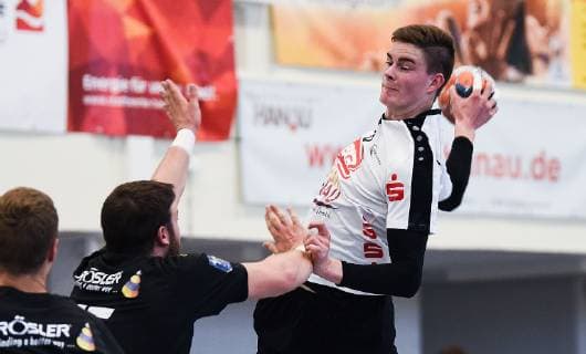 20.10.2018, xpsx, Handball A-Jugend 1.Bundesliga, HSG Hanau - HSC Coburg v.l. Nils Wendel (Coburg), Jonas Schneider (Hanau) Hanau Hessen Deutschland (DEU)