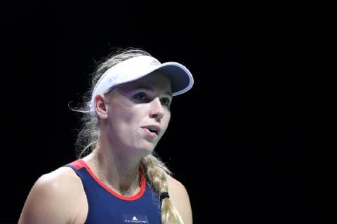 October 21, 2018 - Singapore, Singapore - Caroline Wozniacki of Denmark reacts to loosing a point during the match between Caroline Wozniacki and Karolina Pliskova on day 1 of the WTA Tennis Damen Finals at the Singapore Indoor Stadium. Tennis 2018: WTA Finals Singapore - Day 1 - ZUMAm170 20181021_zap_m170_026 Copyright: xPaulxMillerx