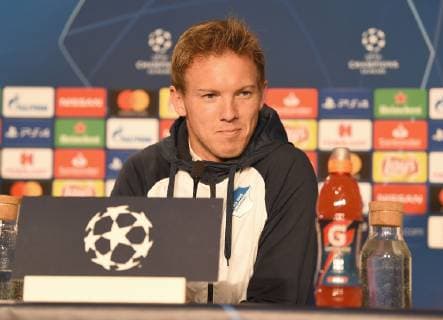 22.10.2018, xmeix, Fussball UEFA Champions League, Pressekonferenz Abschlusstraining TSG 1899 Hoffenheim - Olympique Lyon, emspor, v.l. Hoffenheims Trainer Julian Nagelsmann DFL DFB REGULATIONS PROHIBIT ANY USE OF PHOTOGRAPHS as IMAGE SEQUENCES and or QUASI-VIDEO Sinsheim